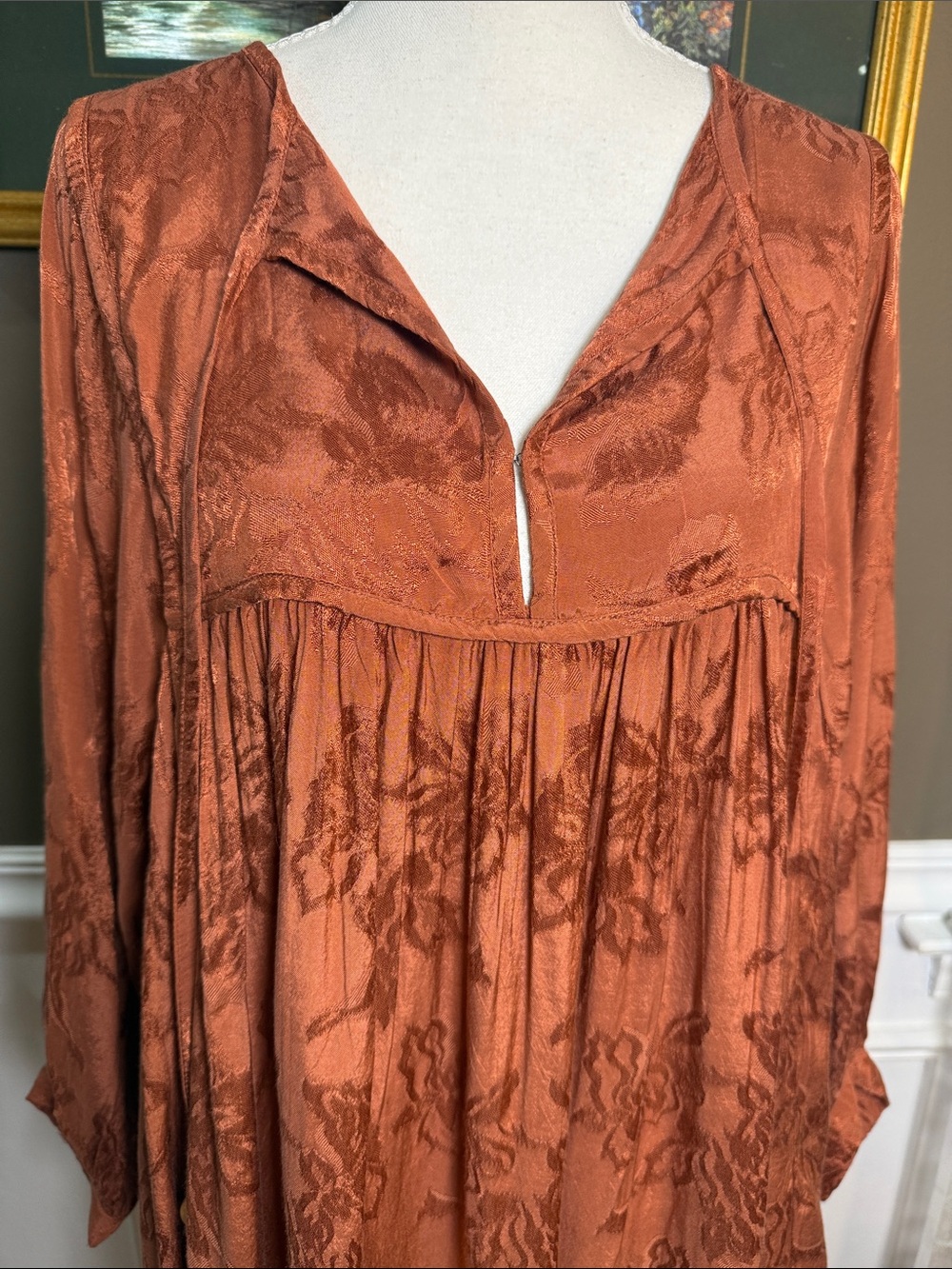 Natural Life Rust Jacquard Babydoll Dress M Boho Cottagecore NWT - Picture 4 of 9